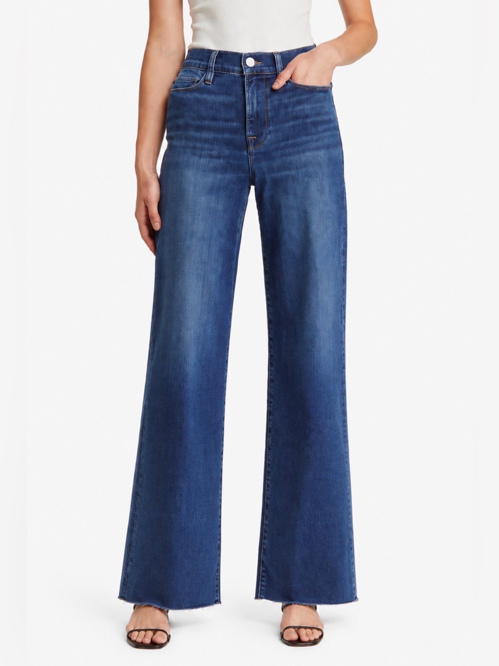 Fram Le Slim Palazzo Jeans Lupine Wide Leg Raw Hem Denim Size 30